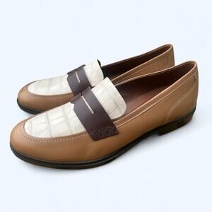 Ecco Dress Classic 15 Brown Cream Crocodile Slip on Penny Loafer Women's 40 NEW